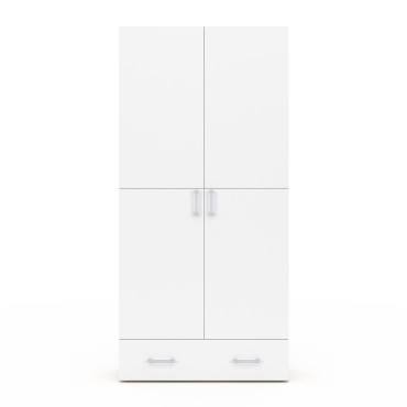 Armoire Yulia 2 portes avec étagères effet hêtre et blanc