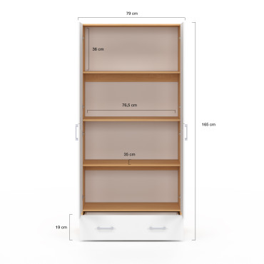 Armoire Yulia 2 portes avec étagères effet hêtre et blanc