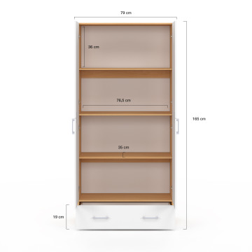 Armoire Yulia 2 portes avec étagères effet hêtre et blanc