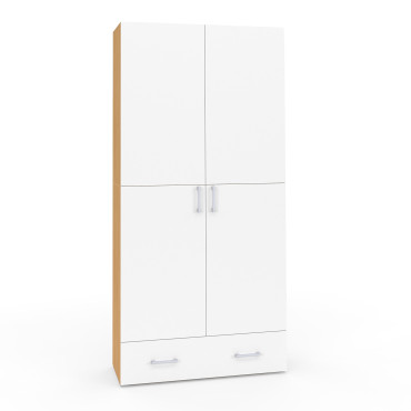 Armoire Yulia 2 portes avec étagères effet hêtre et blanc