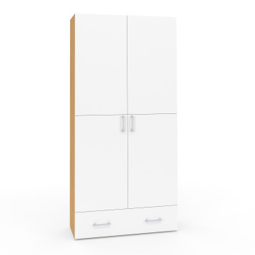 Armoire Yulia 2 portes avec étagères effet hêtre et blanc