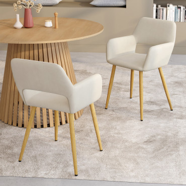 Chaises Heidi velours beige pieds bois - lot de 4