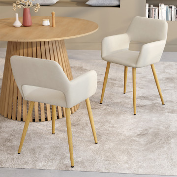 Chaises Heidi velours beige pieds bois - lot de 4