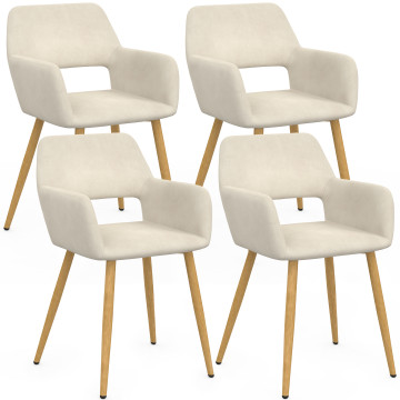 Chaises Heidi velours beige pieds bois - lot de 4