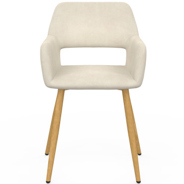 Chaises Heidi velours beige pieds bois - lot de 4