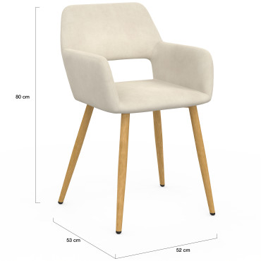 Chaises Heidi velours beige pieds bois - lot de 4