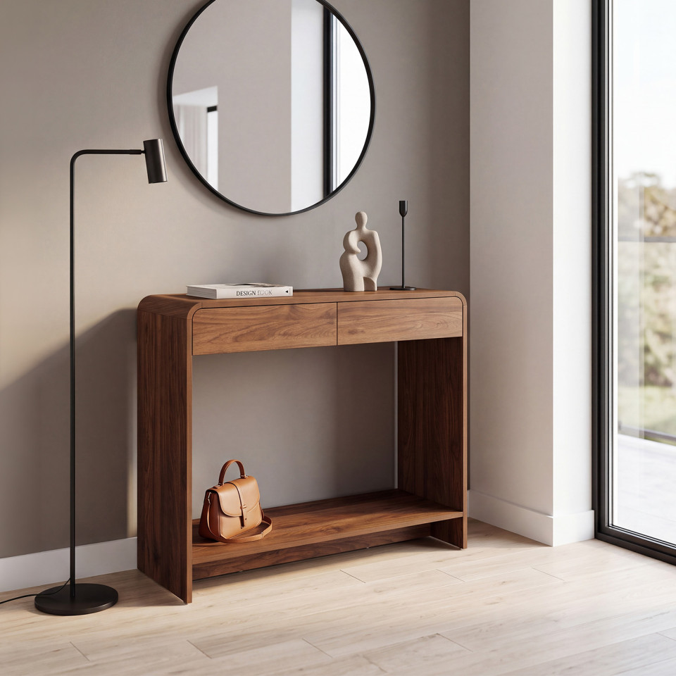 Console Cassia 2 tiroirs effet noyer