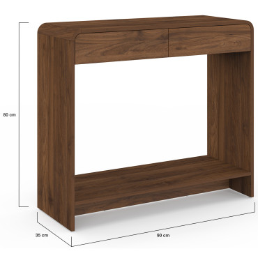 Console Cassia 2 tiroirs effet noyer