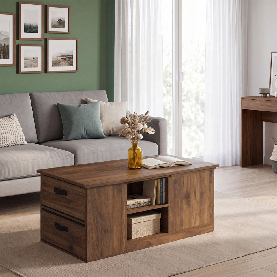 Table basse relevable extensible Helena effet noyer 100-160cm