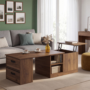 Table basse relevable extensible Helena effet noyer 100-160cm