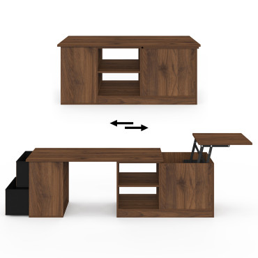 Table basse relevable extensible Helena effet noyer 100-160cm