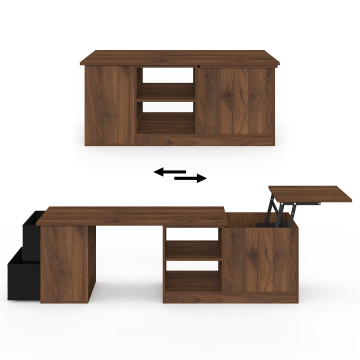 Table basse relevable extensible Helena effet noyer 100-160cm
