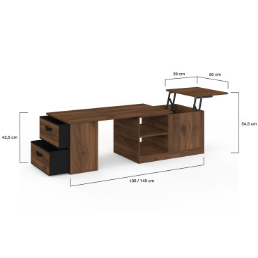 Table basse relevable extensible Helena effet noyer 100-160cm