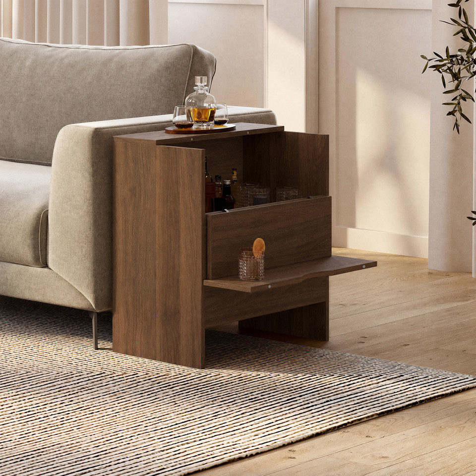 Table d'appoint mini bar Faustine lattes effet noyer