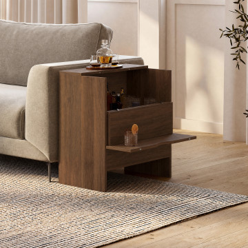 Table d'appoint mini bar Faustine lattes effet noyer