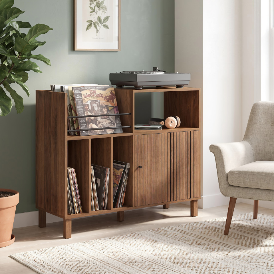 Meuble vinyle Faustine lattes effet noyer 90cm