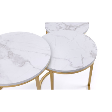 Tables basses gigognes Glam effet marbre blanc pieds dorés - lot de 3
