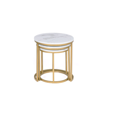 Tables basses gigognes Glam effet marbre blanc pieds dorés - lot de 3
