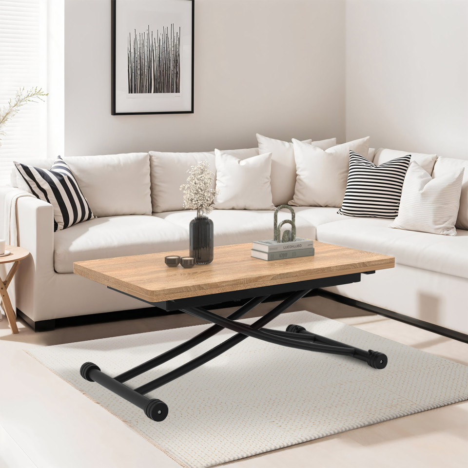 Table basse dinatoire Tribeca hauteur ajustable effet bois