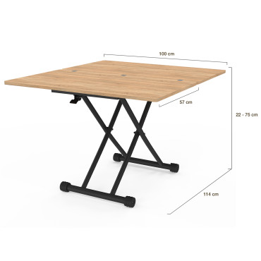 Table basse dinatoire Tribeca hauteur ajustable effet bois