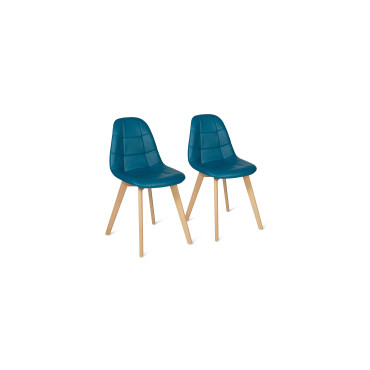 Chaises Rafaela en similicuir bleu canard et pieds bois - Lot de 2