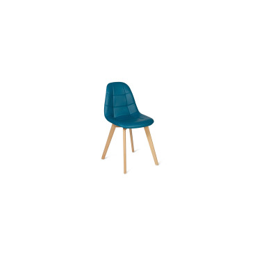 Chaises Rafaela en similicuir bleu canard et pieds bois - Lot de 2