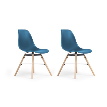 Chaises Arkken assise bleu canard et pieds bois - lot de 2