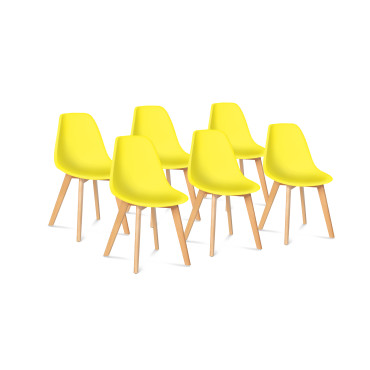 Chaises Arkea assise jaune et pieds bois - lot de 6