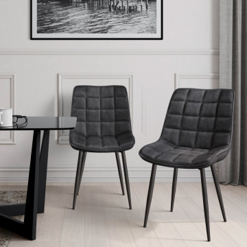 Chaises Melinda en velours gris foncé et pieds noirs - lot de 2