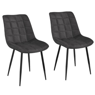 Chaises Melinda en velours gris foncé et pieds noirs - lot de 2