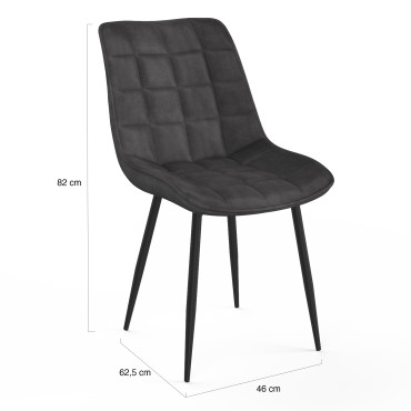 Chaises Melinda en velours gris foncé et pieds noirs - lot de 2