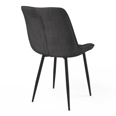 Chaises Melinda en velours gris foncé et pieds noirs - lot de 2
