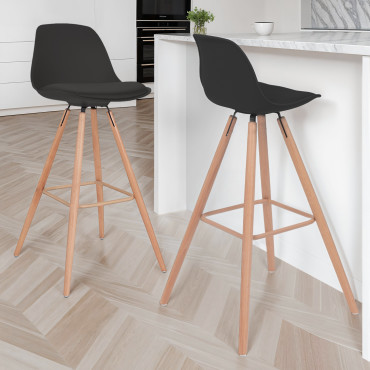 Tabourets de bar Oslo noirs pieds bois - lot de 2