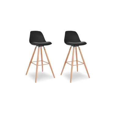 Tabourets de bar Oslo noirs pieds bois - lot de 2