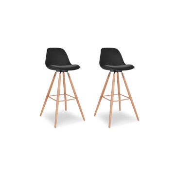 Tabourets de bar Oslo noirs pieds bois - lot de 2