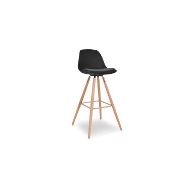 Tabourets de bar Oslo noirs pieds bois - lot de 2