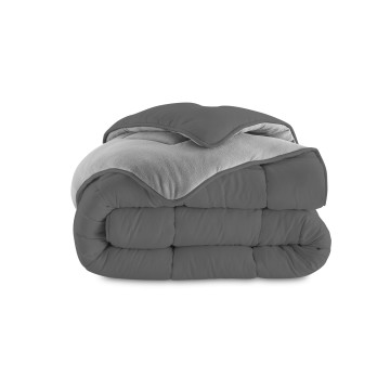 Couette extra chaude réversible gris clair et foncé 200x200cm - polyester 400 g/m2