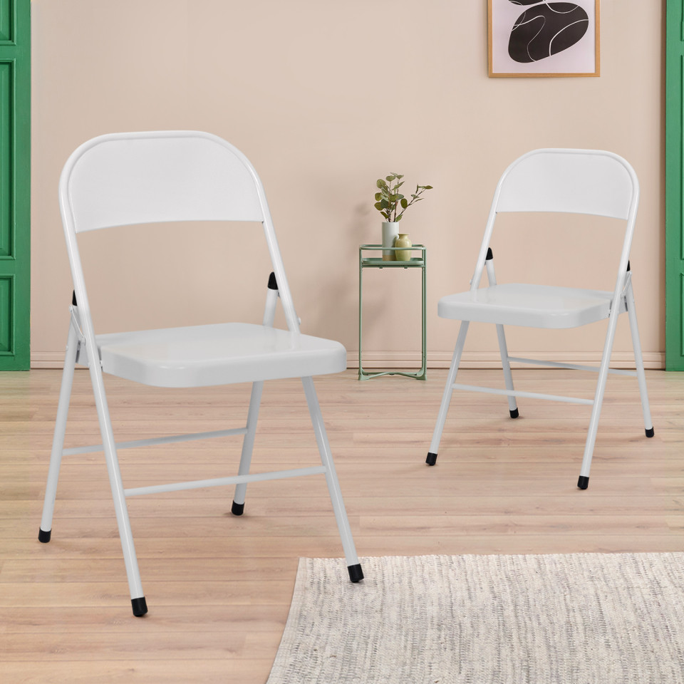 Chaises pliantes Lucy en métal blanc - Lot de 2