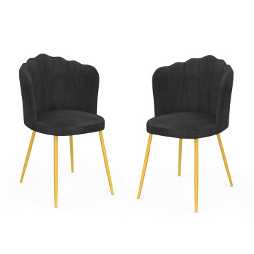 Chaises Arielle en velours gris et pieds dorés - lot de 2
