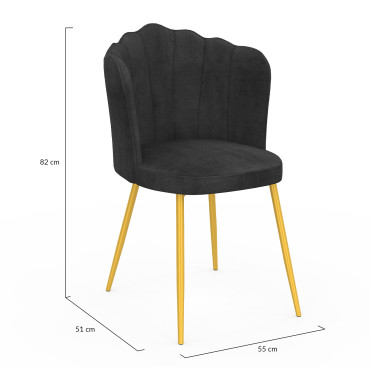 Chaises Arielle en velours gris et pieds dorés - lot de 2
