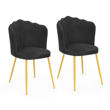 Chaises Arielle en velours gris et pieds dorés - lot de 2
