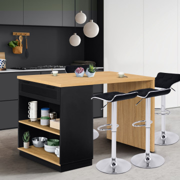 Ilot de cuisine Marius bois et noir avec rangements