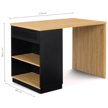 Ilot de cuisine Marius bois et noir avec rangements
