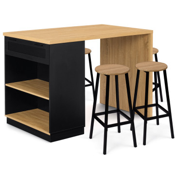 Ilot de cuisine Marius bois et noir avec rangements