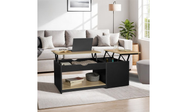 Table basse Elina double plateau relevable et coffre noire et bois