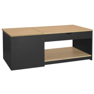 Table basse Elina double plateau relevable et coffre noire et bois