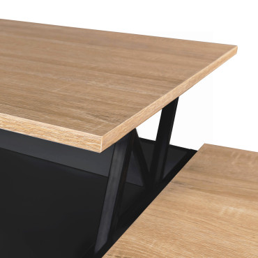 Table basse Elina double plateau relevable et coffre noire et bois