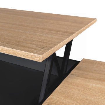 Table basse Elina double plateau relevable et coffre noire et bois