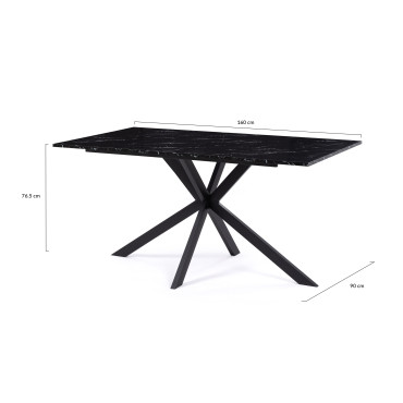 Table à manger Glam effet marbre noir 160cm