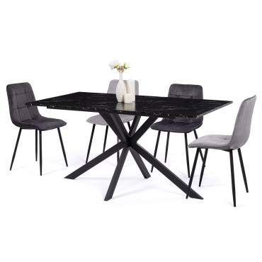 Table à manger Glam effet marbre noir 160cm